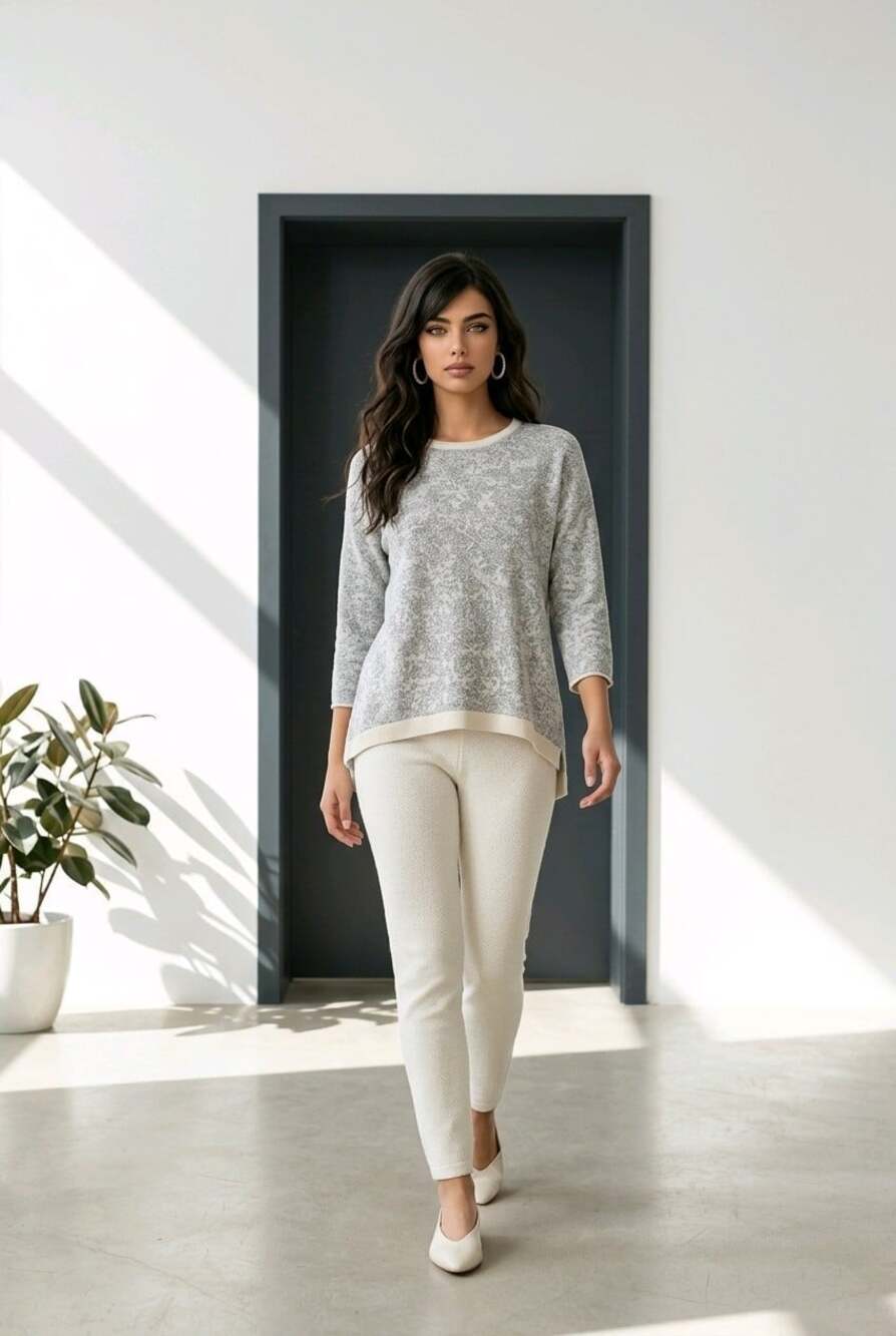 Simply Vera Vera Wang Lurex Jacquard Silver Woven Metallic Sweater Crew Neck